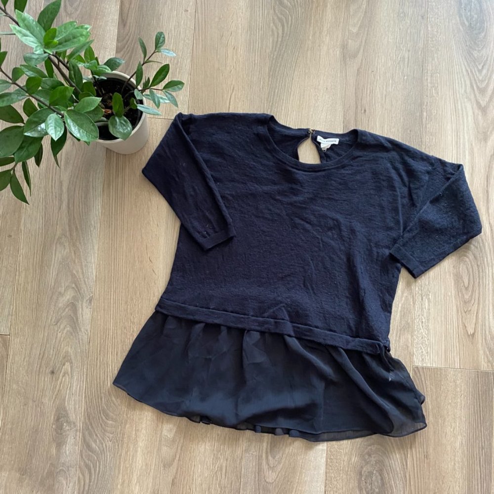 Club Monaco Navy Wool 3/4 Sleeve Scoop Neck Layered Sweater